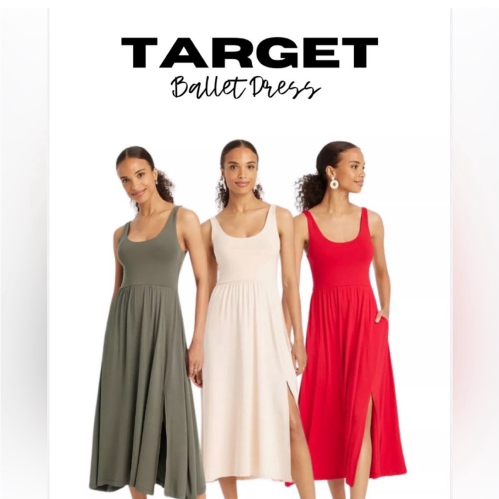 Target Women's Midi Dress - Olive, Cream, and Red